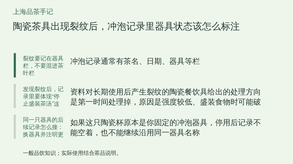 陶瓷茶具出现裂纹后,冲泡记录里器具状态该怎么标注的知识要点示意图